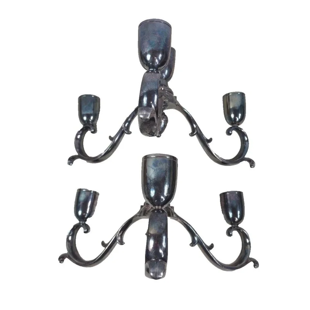 Vtg Pair Silver Plate Gothic Candelabras Candle Holders Patina Reed & Barton